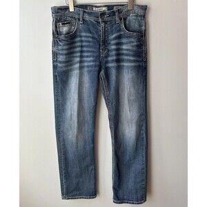BKE Jeans Mens 34x30 Jake Straight Pants Buckle Dark Wash Faded Distressed
